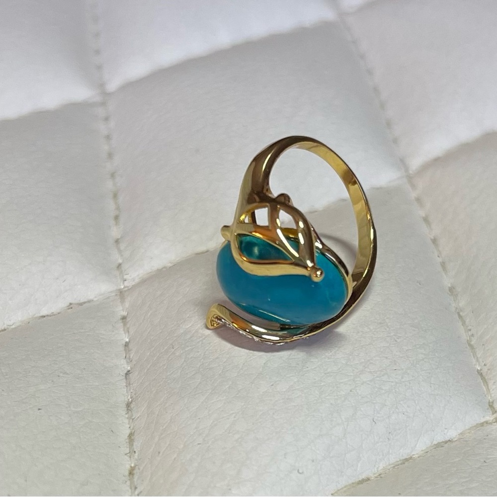 Costume Gold and Teal Fox Ring with Crystals Size 8